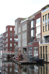Amsterdam Narva-Eiland Modern Architecture with Bridge Under Construction Close Up, Netherlands