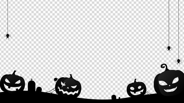 Halloween pumpkins with spiders on PNG background
