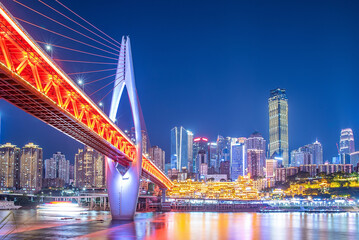 Obraz premium Night view of Hongyadong Folk Scenic Area, Chongqing, China