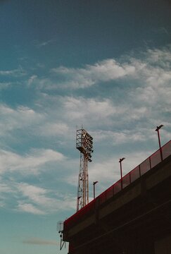 Vertical shot of the Romeo Menti's stadium headlights. Vicenza, Italy