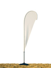 3d render mockup blank template of white empty beach flags on transparent background. flags for events, parties.