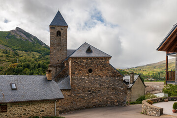 Fototapeta na wymiar Church in the small village of Lanuza, in the Tena Valley, in the province of Huesca, Aragon, Spain