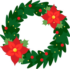 Christmas wreaths with flowers illustration