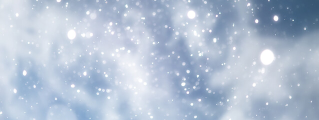blue snowfall bokeh background, abstract snowflake background on blurred abstract blue