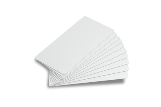 Empty Blank White Fan Stack Made Of Business Cards Mockup Isolated On White Background. 3d Rendering.