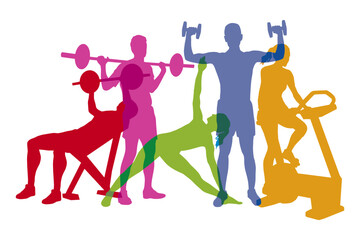 Fitness and sport graphic with athletes in sport center.