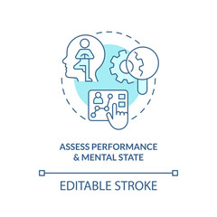 Assess performance and mental state turquoise concept icon. User behavior evaluation abstract idea thin line illustration. Isolated outline drawing. Editable stroke. Arial, Myriad Pro-Bold fonts used