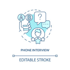 Phone interview turquoise concept icon. Call survey. Usability testing method abstract idea thin line illustration. Isolated outline drawing. Editable stroke. Arial, Myriad Pro-Bold fonts used