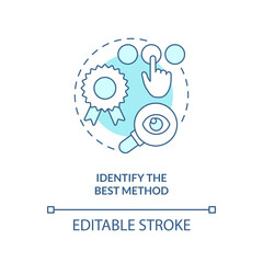 Identify best method turquoise concept icon. Perfect usability testing strategy abstract idea thin line illustration. Isolated outline drawing. Editable stroke. Arial, Myriad Pro-Bold fonts used