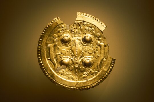 Golden artifact displayed in Gold Museum of Bogota, Colombia