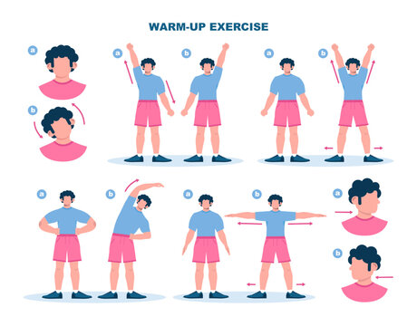 Warm-up exercise set. Muscles stretch before a work-out, physical