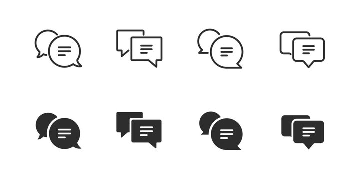 Vector black linear and filled speech bubble icon set. Set of chatting, messaging sign and dialog window icons concept design. 