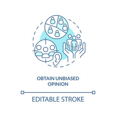 Obtain unbiased opinions turquoise concept icon. Get real customer feedback abstract idea thin line illustration. Isolated outline drawing. Editable stroke. Arial, Myriad Pro-Bold fonts used