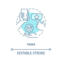 Tasks turquoise concept icon. Plan work objectives. Assignment list. Testing goals abstract idea thin line illustration. Isolated outline drawing. Editable stroke. Arial, Myriad Pro-Bold fonts used