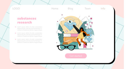 Chemistry school web banner or landing page. Student studying chemical