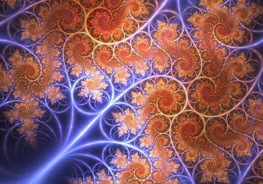 Abstract Kleinian fractal art of infinite glowing spirals.