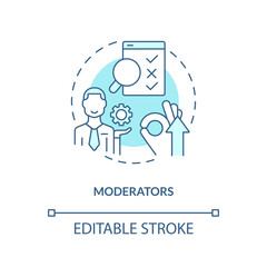 Moderators turquoise concept icon. Testing usability session instructor. Facilitator abstract idea thin line illustration. Isolated outline drawing. Editable stroke. Arial, Myriad Pro-Bold fonts used