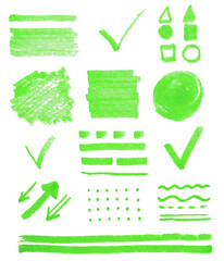 PNG transparent translucent green highlighter spots, check marks and underlines	