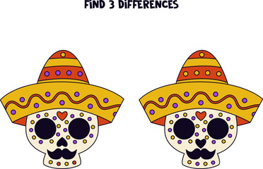 Find three differences between two skulls in hats.