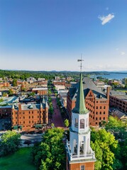 Vertical shot of the beautiful architecture of Church Street in Burlington, Vermont, on a sunny day