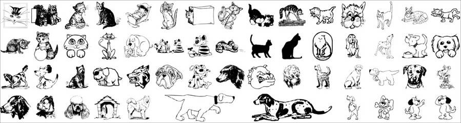Silhouettes of cat and dog vector illustration.