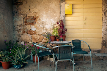 Fototapeta na wymiar terrace for smoking, Komiza, Vis Island, Croatia