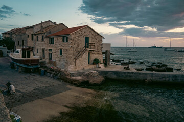 Fototapeta na wymiar Boat house Komiza, Vis Island, Croatia