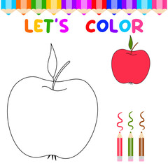 Coloring book with an apple.A puzzle game for children's education and outdoor activities
