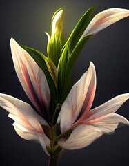 Magical white African Lily created with the graphics shines on dark background.