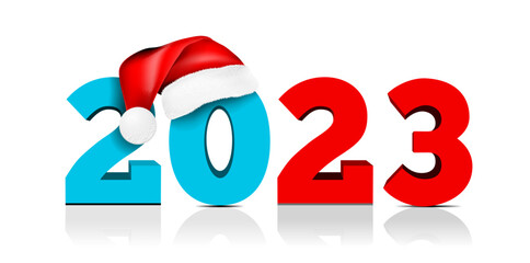 Happy new year 2023 greeting with santa hat. Vector illustration