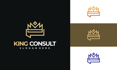 Consulting logo designs concept vector, king crown talk chat bubble logo symbol