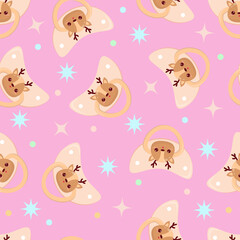 Seamless children's pattern on a pink background. A dummy with a deer. Pacifier for children