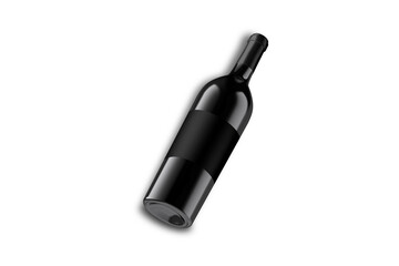 Black wine bottle mockup isolated on white background. 3d rendering.