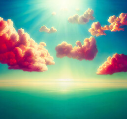 beautiful red clouds in sunset, heavens concept 3D illustration