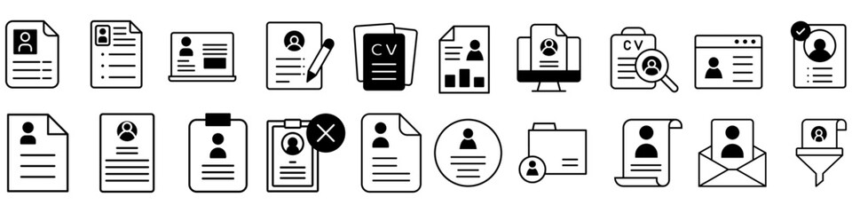 CV icon vector set. Resume illustration sign collection. user data symbol or logo.