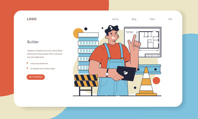 Obraz na płótnie Canvas Builder web banner or landing page. Workers constructing