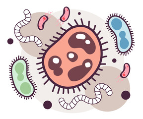 Evolution of life forms on Earth. First microorganisms, cells and bacterias.