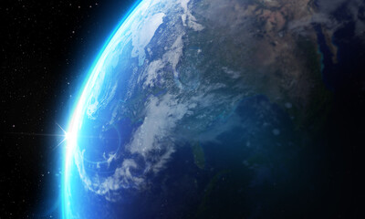 Earth planet in deep space. Outer dark space wallpaper