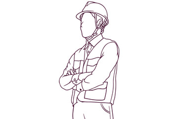 engineer with crossed arm hand drawn style vector illustration