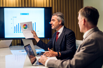 Group of business meeting and discussing strategy with startup project analysis finance process.Success business people plan and brainstorm marketing idea with document in office.Teamwork