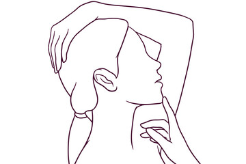 beautiful woman touch her face hand drawn style vector illustration