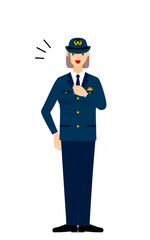 若い女性警官のポーズ、胸を叩く
