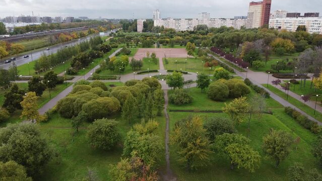 Public park (Apple orchard) in Frunzensky district of Saint Petersburg, Russia