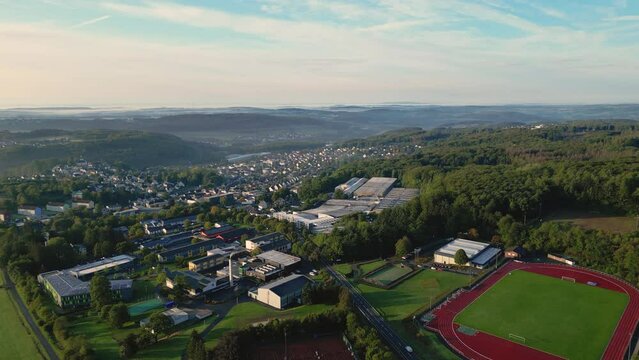 Aerial shot of the green landscape of Bad Marienberg in Germany