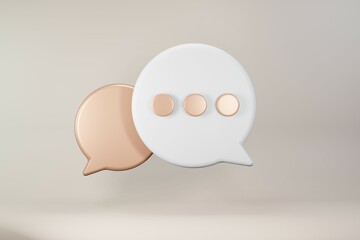 Chat 3d icon  render rose gold chat icon, ux, ui, contact us, comment and messenger concept. 3D illustrator design.