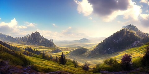 Landscape in Fegeras Mountains near Bucharest, Romania, photorealistic.