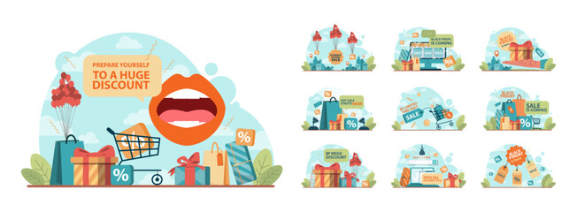 Black friday concept set. Shopping cart and bags with goods and presents. © inspiring.team