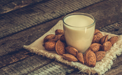 Glass of almond milk. Vegan milk