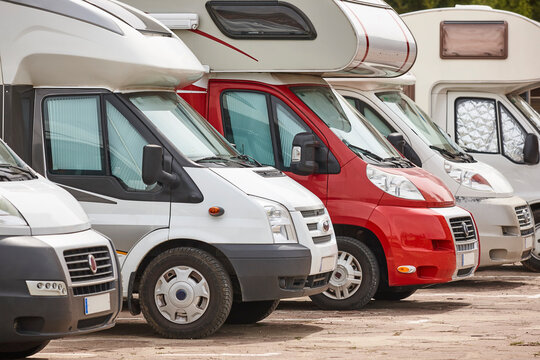 Recreational Vehicle In A Parking Lot. Camper Van. Travelling