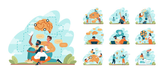 Brainstorm concept set. New idea or problem solution generation